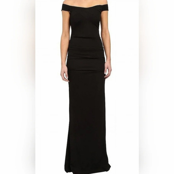 NICOLE Miller Vive Gown Black Off the Shoulder - Picture 1 of 15
